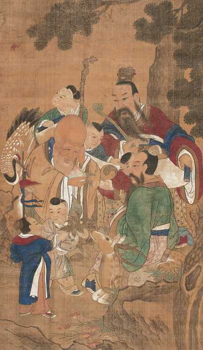 佚名 绢本福禄寿图 立轴
